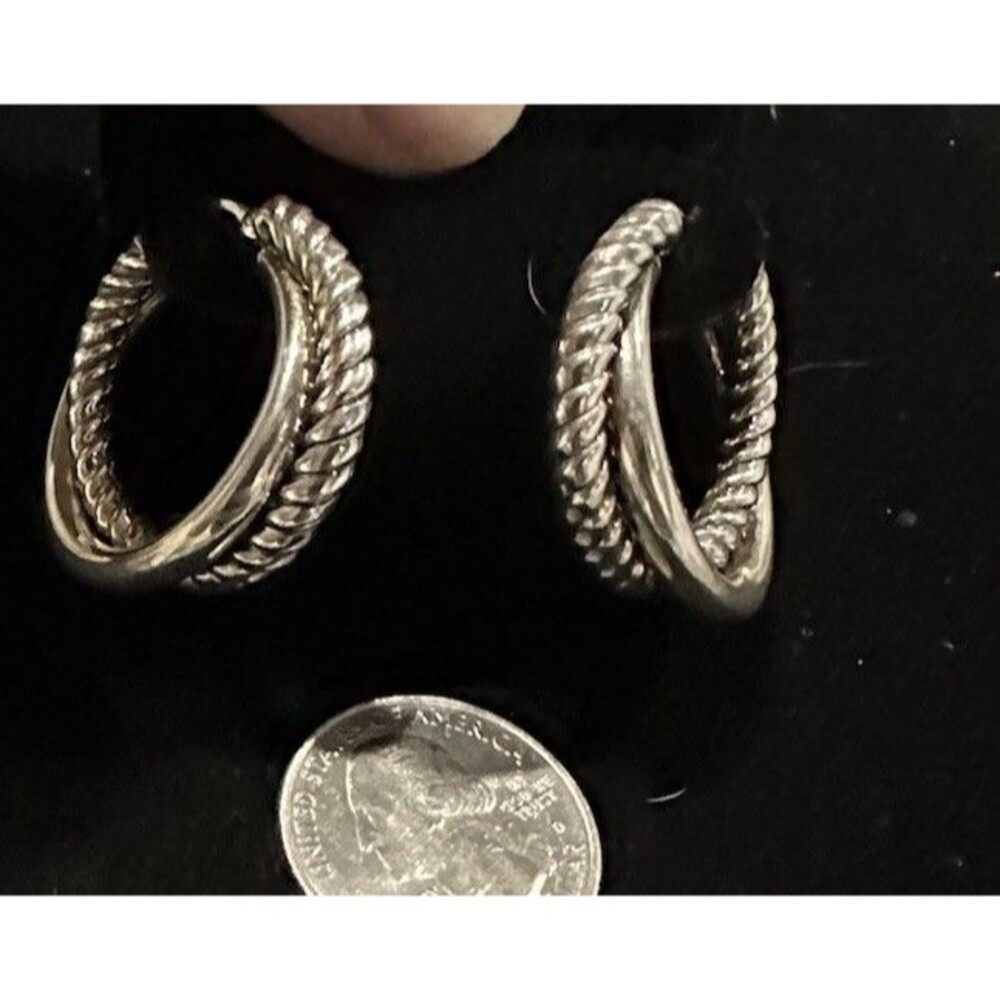 Vintage Double Rope Twist Sterling Silver Earrings Lg Puffy Rope Hoops Western